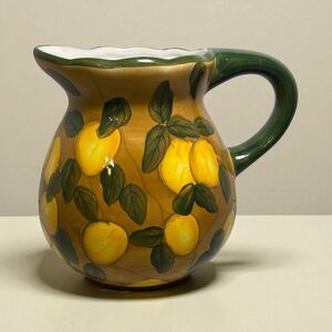 Style Eyes by Baum Bros Lemon Pitcher 7 3/4” Hand Painted Ceramic Fruit *READ